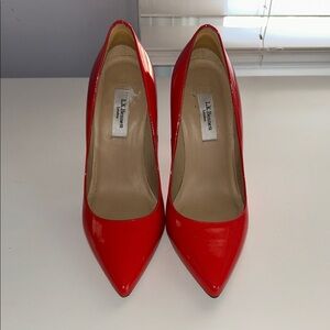 LK Bennett Bright Coral Patent Heels